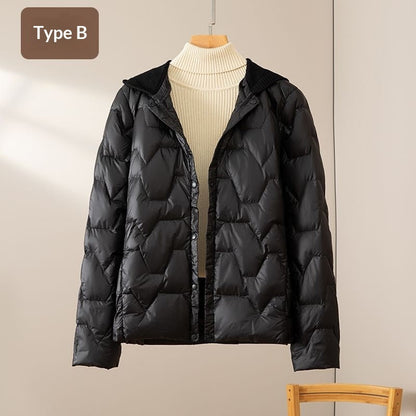 Womens Cropped Knit Beanie And Trendy V-neck Loose Down Jacket