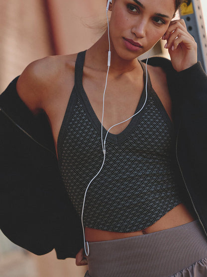 Jacquard Yoga Tank Top, Racerback Sports Bra With Padded Cups, Side Breast Support, V-Neck Sports Brassiere