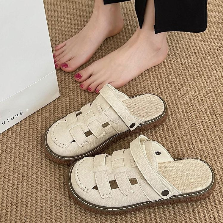 Roman Sandals, Women's Summer Semi Slippers, Fashionable And Versatile Beach Sandals, Thick Soled Perforated Shoes
