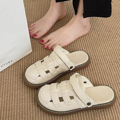 Roman Sandals, Women's Summer Semi Slippers, Fashionable And Versatile Beach Sandals, Thick Soled Perforated Shoes