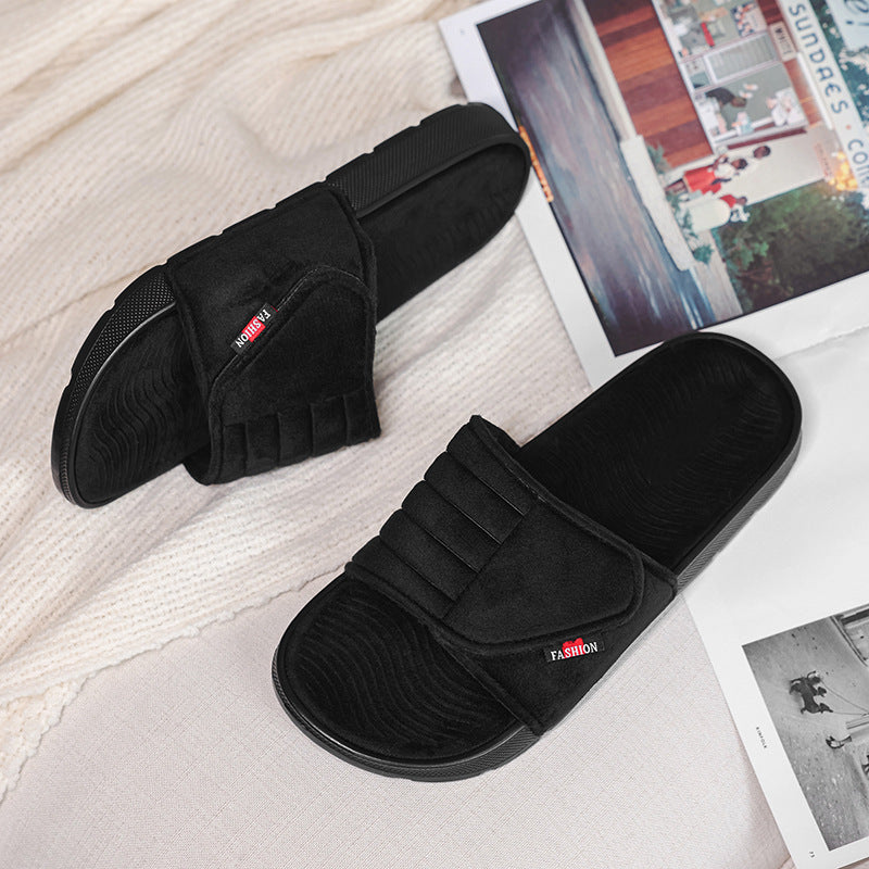 Mens Velcro-Strap Adjustable Comfortable Soft-Soled Breathable Slippers