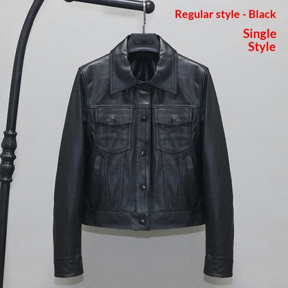 Womens Slim-fit Short Full-Grain Sheepskin Leather Jacket