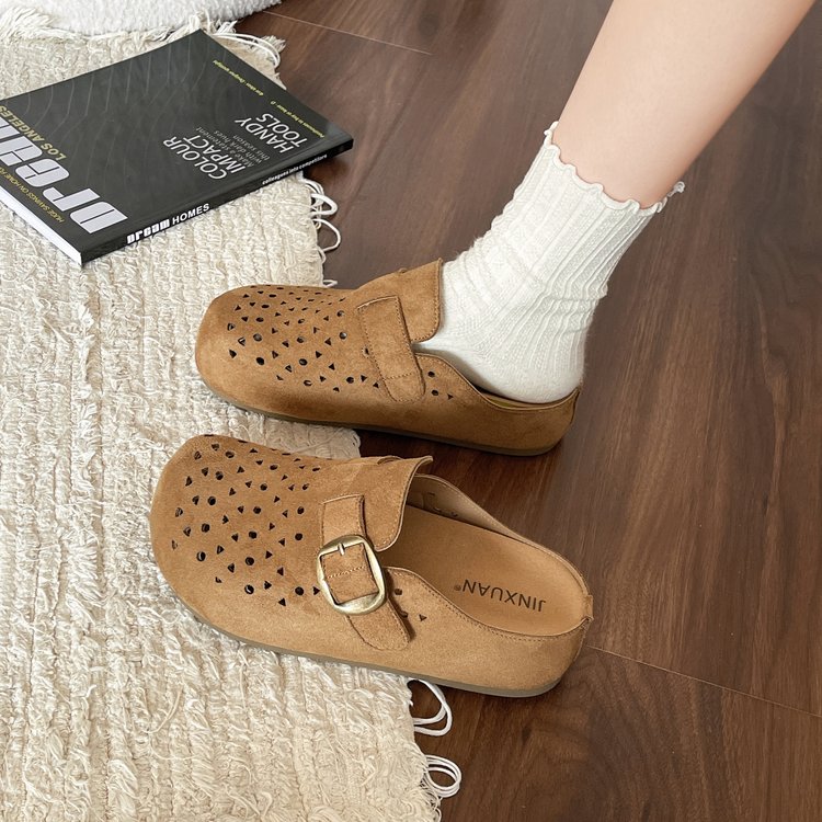 Thick Soled Boken Baotou Slippers For Women's Summer Outdoor Wear, One Foot Kick Casual Hollow Hole Sandals