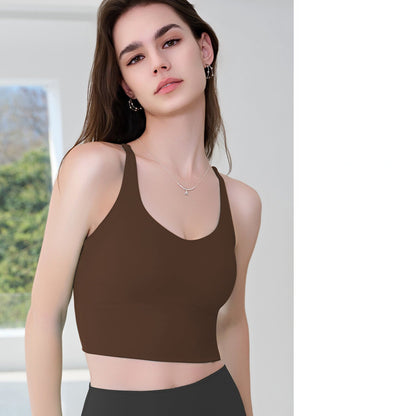 New Women's Sports Cami Tank Top For Outer Wear, Built-in Fixed Padding, Shockproof For Workouts, Crisscross Back Yoga Bra