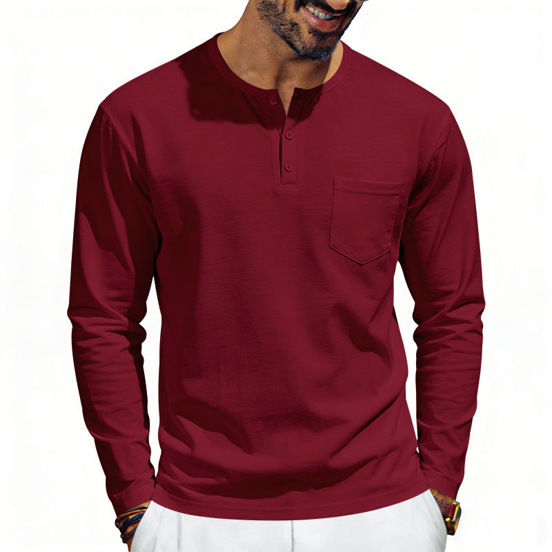 American-Style Retro Autumn Mens Loose-Fit Long-Sleeve Top With Pockets