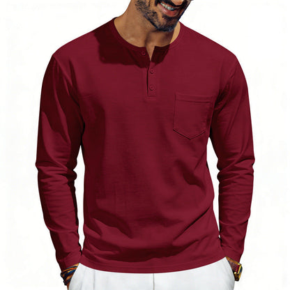 American-Style Retro Autumn Mens Loose-Fit Long-Sleeve Top With Pockets