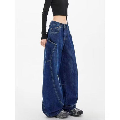 Womens Straight-Leg Loose Washed Distressed Jeans