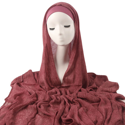 New Womens Solid-color Pleated Faux Hijab