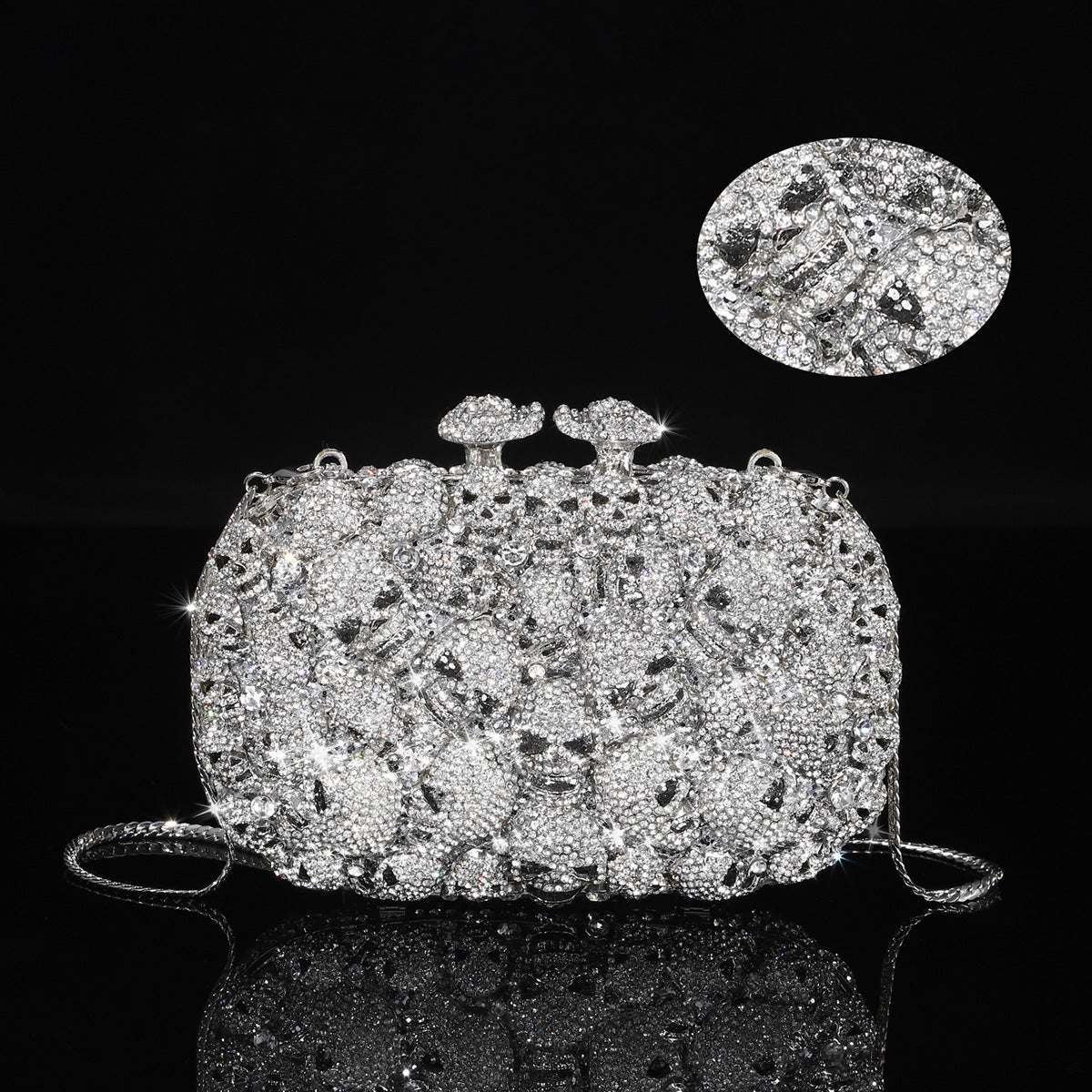 High-end Luxurious Heavy-Embroidered Shiny Champagne Bottle Rhinestone Evening Bag