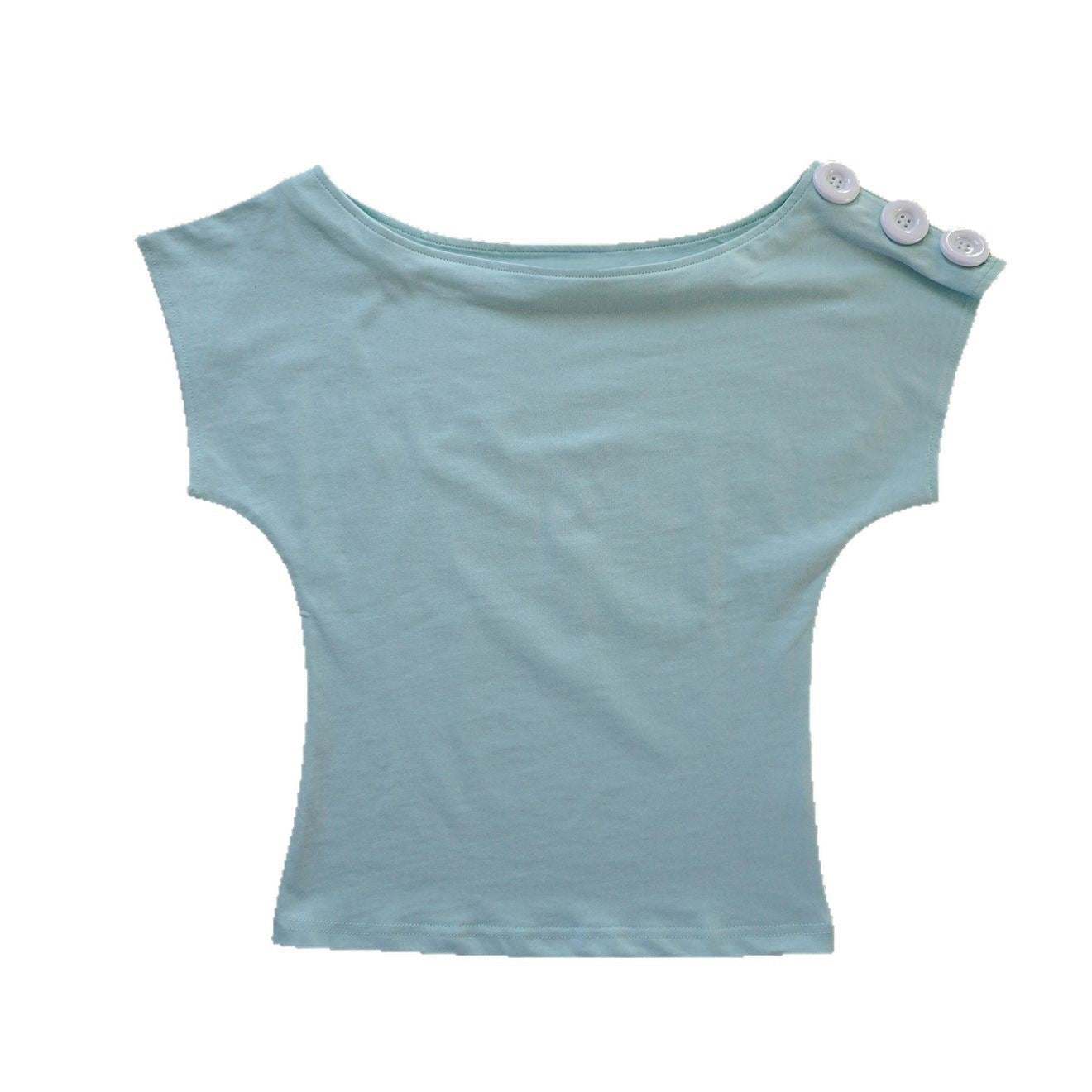 Mint-green Off-shoulder Figure-flattering Short-sleeve Relaxed-fit New T-shirt