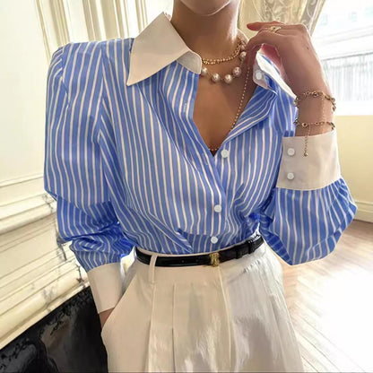 European And American-style Striped Patchwork Shirt