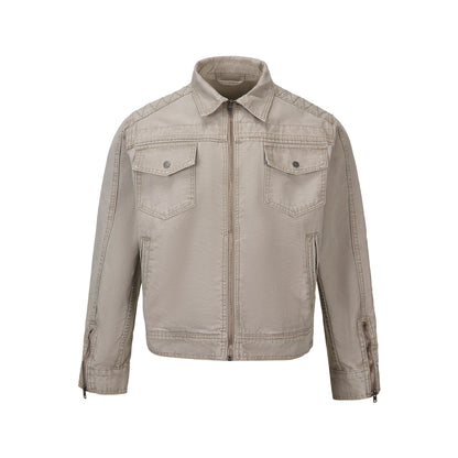 Retro Short Zip-up Washed Workwear Jacket