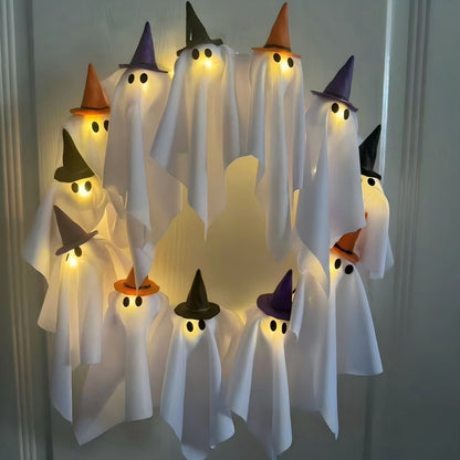 Halloween Decorations Ghost Wreath Cute Ghost Halloween Door Sign For Door Porch Wall Holiday Home Decor Glow Ghost Lights