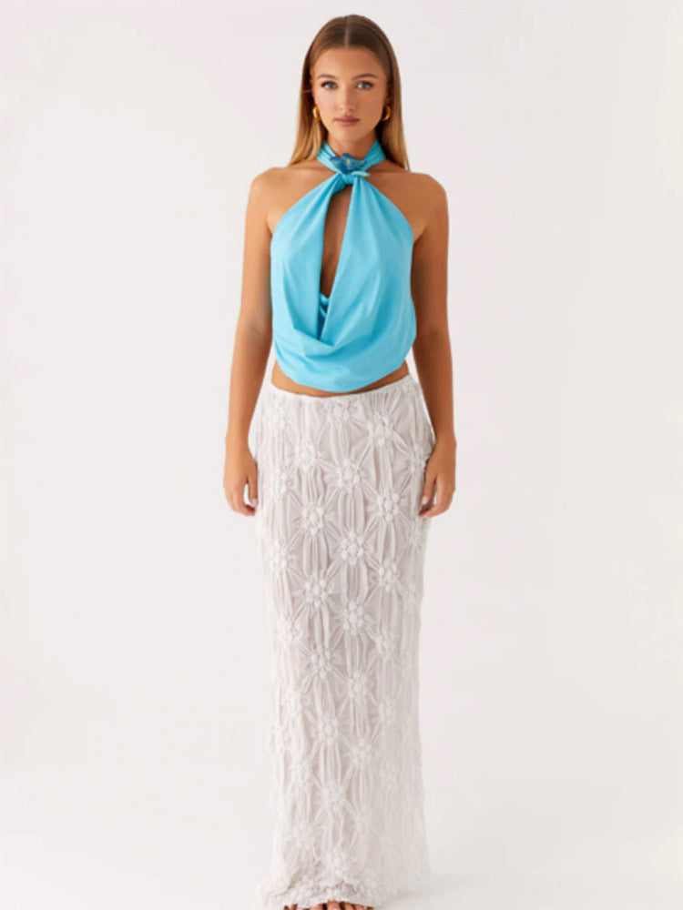 Sleeveless Backless Halter-Neck Lace-Up Deep-V Camisole Top For Women