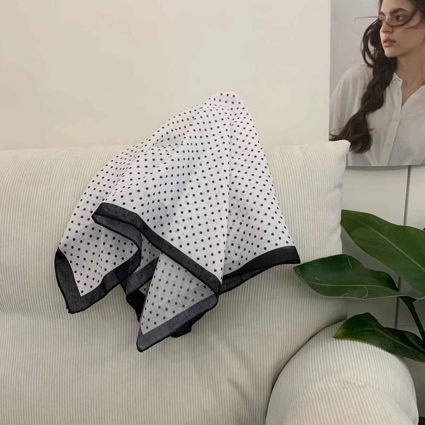 Korean-style Cashew Flower Cotton-Linen Square Scarf For Women
