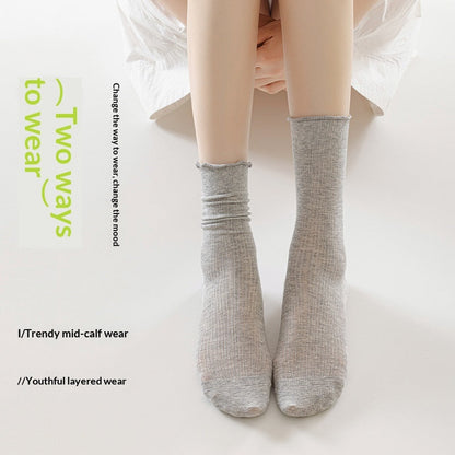 Womens Socks Solid Color Mid-calf Length Summer Thin Style Pure Cotton