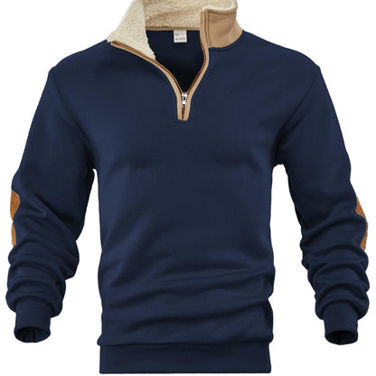 Retro Patchwork Embroidered Versatile Half-placket Mens Long-sleeve