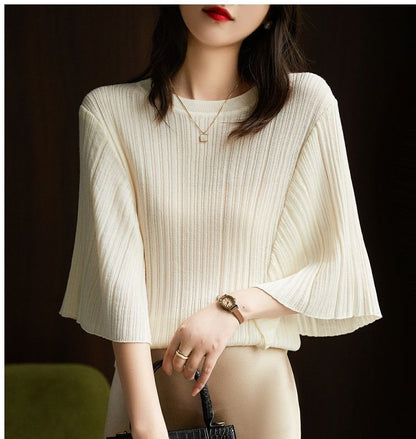 Womens French-style Batwing-sleeve Knit Short-sleeve Top