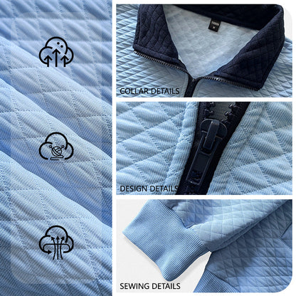 Mens Diamond-Check Half-Zip Stand-Collar Long-Sleeve Sweatshirt