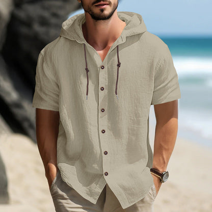 Cross-border Men's Sports Casual Comfortable Short-sleeved Shirt Hooded Fashion Sweater Cardigan Trendy All-match Loose T-shirt