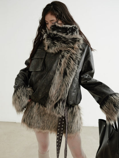 Women's Reversible Plaid PU Leather Jacket