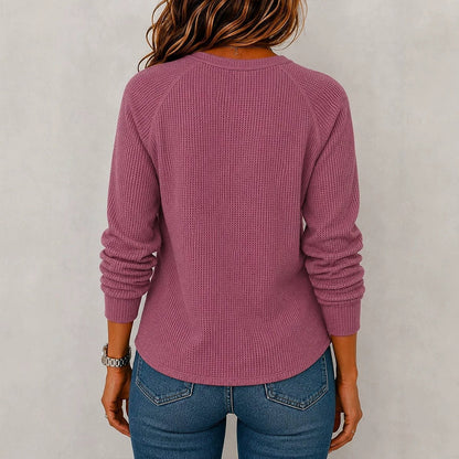 Womens Long-sleeve Button-front Loose-fit Casual Top