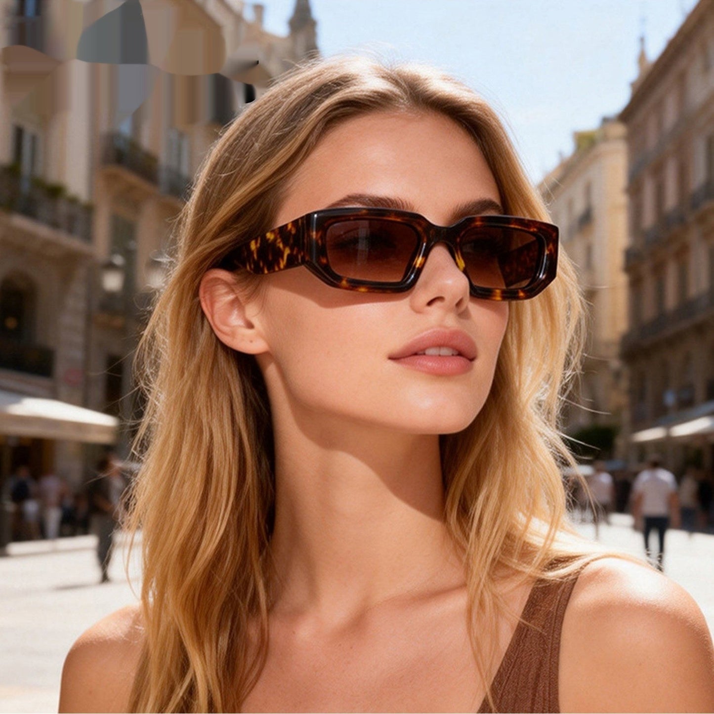 New Trendy European And American-style Sunglasses With A Square Frame And Wide Temple Arms
