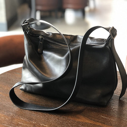 Large-Capacity Minimalist Genuine Leather Shoulder Crossbody Bag