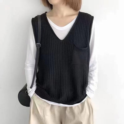 Simple V-neck Artistic Knit Vest