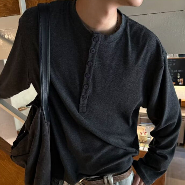 American Style Vintage Long Sleeve Mens Loose-fit Casual All Matching Top