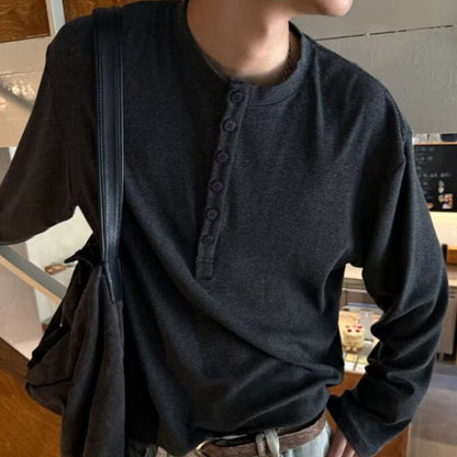 American Style Vintage Long Sleeve Mens Loose-fit Casual All Matching Top