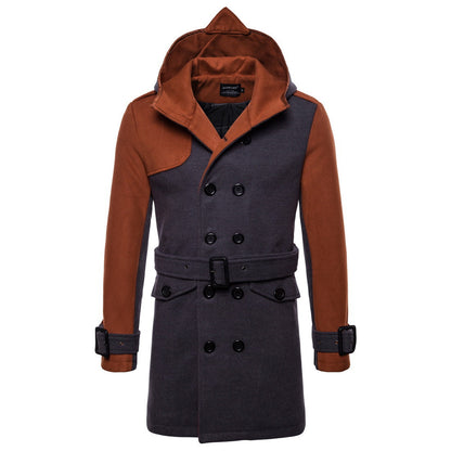 Double-breasted Hooded Belted Mid-length Wool Trench Coat