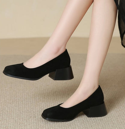 Vintage French Chic Square Toe Block Heel Pumps, Niche High End Low Cut Women Shoes For Spring & Autumn