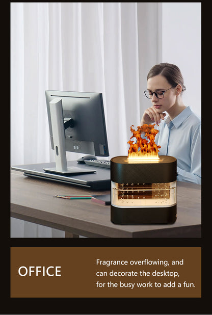 Person working at a desk with a scented lamp, text indicating for office use.