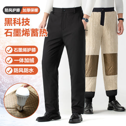 Winter Middle-aged And Elderly Cotton Pants Fleece-lined Thickened Men's Pants Outer Wear Casual Pants Graphene Warm Lambswool Men's Sports Pants
