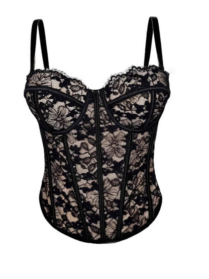 New Cross-border European And American Spice Girls Black Lace Inner Strap High-end Outer Wear Body Shaping Push-up Fishbone Bra