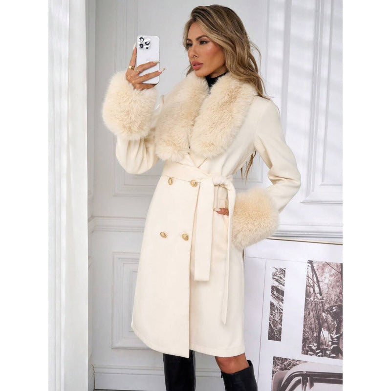 Elegant Double-breasted Trench Coat With A Tie Belt