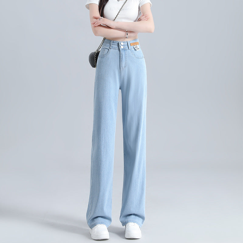 Summer Thin High-Waisted Drapey Wide-Leg Loose Tencel Soft Denim Jeans For Women