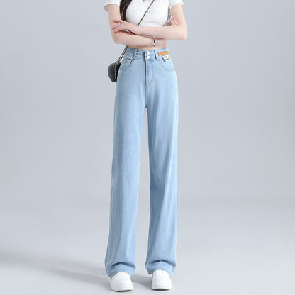 Summer Thin High-Waisted Drapey Wide-Leg Loose Tencel Soft Denim Jeans For Women