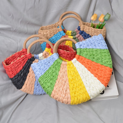 Personalized Vintage Paper-woven Bag Semicircular Travel Tote With Large Capacity