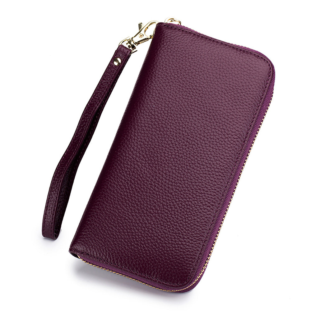 Womens Tassel First-Layer Leather Anti-Scanning Zipper Wallet