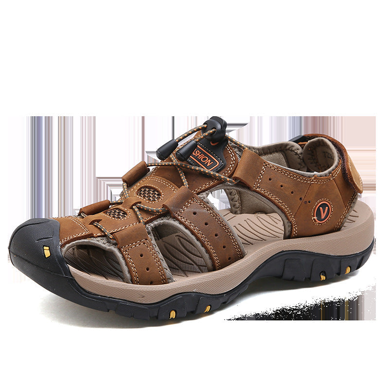 Summer Sandals Men's Large Size Baotou Casual Beach Shoes Genuine Leather Men's Outdoor Sports River Sandals And Slippers Trendy