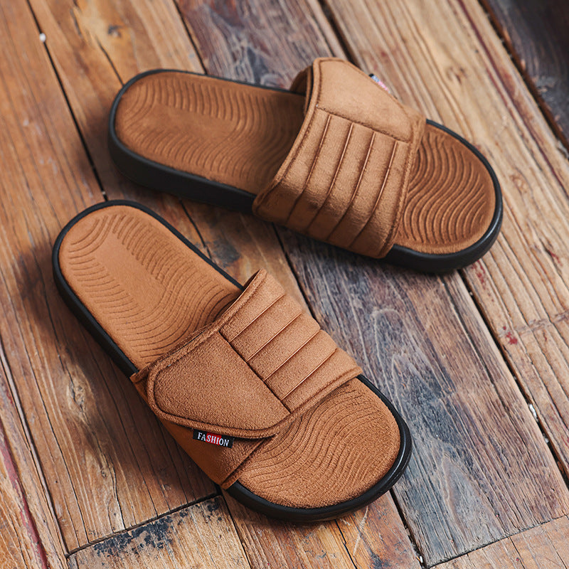 Mens Velcro-Strap Adjustable Comfortable Soft-Soled Breathable Slippers