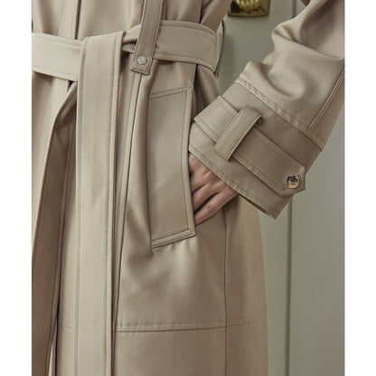 Vintage High-end Leather-patchwork Mid-length Trench Coat For Women