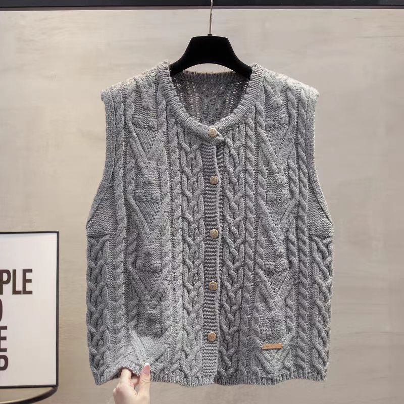 Womens Retro All-Match Buttoned Knitted Vest