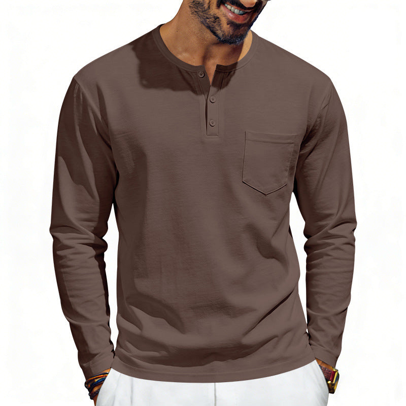 American-Style Retro Autumn Mens Loose-Fit Long-Sleeve Top With Pockets