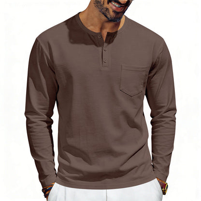 American-Style Retro Autumn Mens Loose-Fit Long-Sleeve Top With Pockets