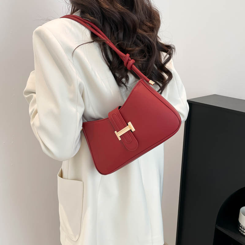 Womens Minimalist Textured-design Single-shoulder Crossbody Underarm Bag