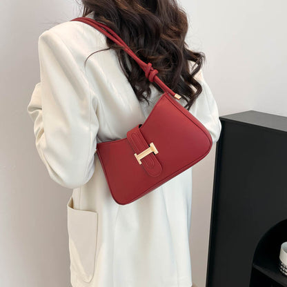Womens Minimalist Textured-design Single-shoulder Crossbody Underarm Bag