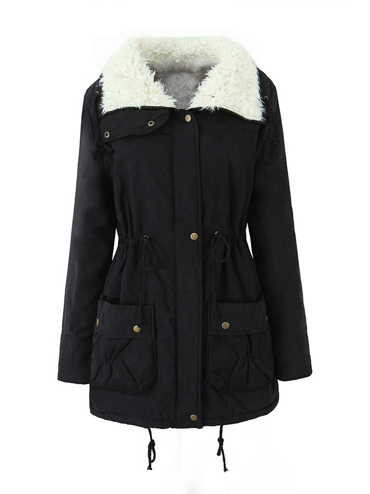 Womens Casual Hooded Long-sleeve Mid-length Cotton Coat